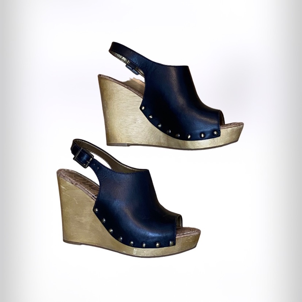 Sam Edelman Black Leather Slingback Wedges